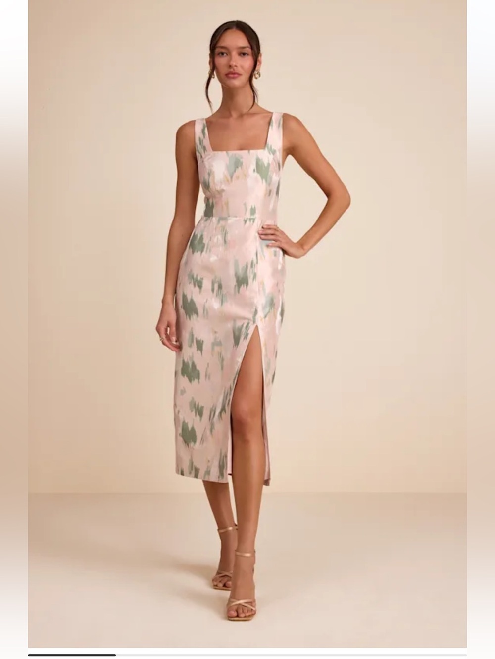 NWT Lulus Diani Blush Abstract Jacquard Column Midi Dress size S
